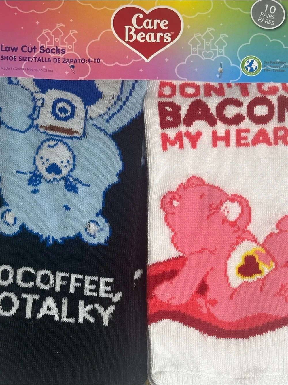 Care Bears 10-Pack Low Cut Socks NWT | Size 4-10